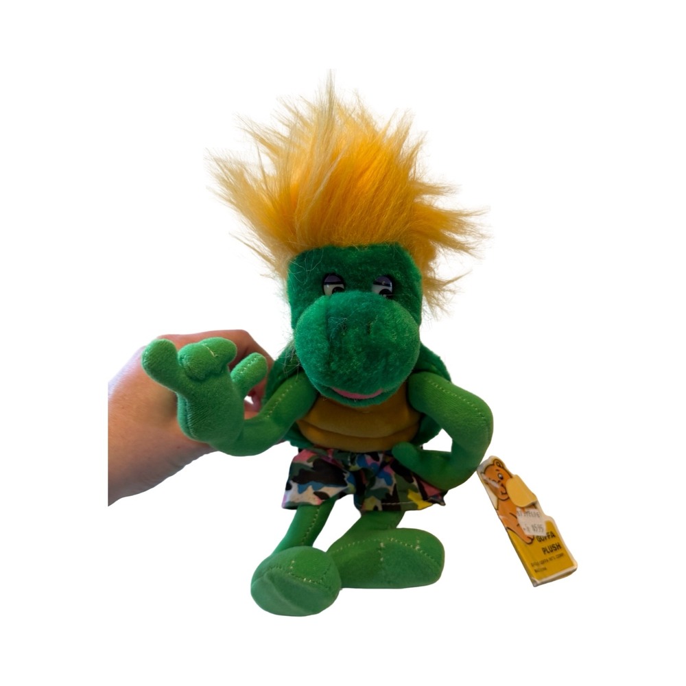 Vintage 90s Guffa Plush Green Turtle Neon Orange Hair Camo Shorts‎ With Tags